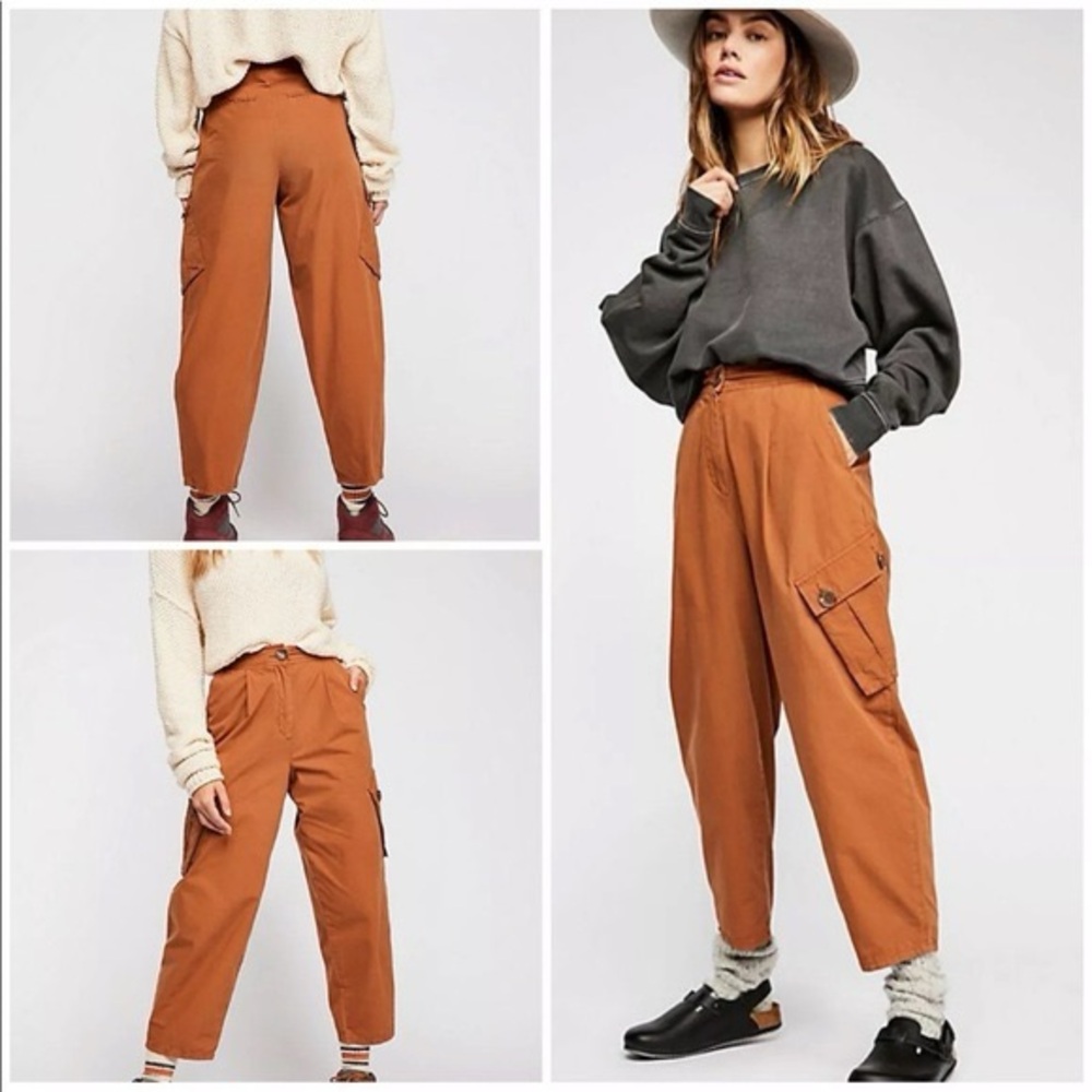 Free People | Cargo Pocket Taper Baggy Balloon Pants | 100% Cotton | Rust | 0